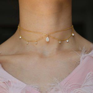14K Gold Double Chain Choker with Medallion Neckla